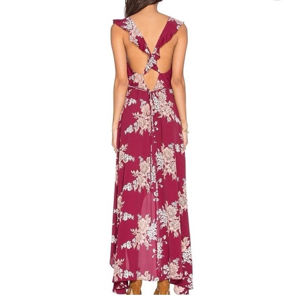 🥒 Privacy Please Fillmore Wrap Summer Floral Red High Low Midi Dress Calico M - Picture 2 of 7